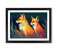 Fine Foxes Framed Print | A2 Black Framed Wall Art | Ready to Hang | Modern Nature Picture | Living Room Bedroom Lounge Office
