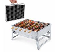 FINE GARDEN BBQ Barbecue Grill, Portable Foldable Charcoal Grill for Outdoor, Stainless Steel BBQ Tabletop Smoker for Picnic, Garden, Terrace, Camping, Travel, Hiking(39x22x24cm)