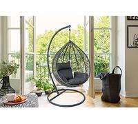 Fine Garden Grey Hanging Egg Chair with Matching Weatherproof Comfy Cushion | Morden Design Patio Indoor and Outdoor Plastic Wired Swing with Steel Frame | Relaxing and Stylish Comfort