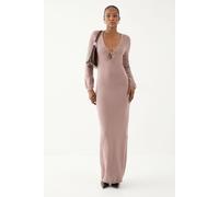 Fine Gauge Tie Front Knitted Midaxi Dress MissPap Taupe L/XL