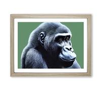 Fine Gorilla Framed Print | A3 Oak Framed Wall Art | Ready to Hang | Modern Animal Picture | Living Room Bedroom Lounge Office