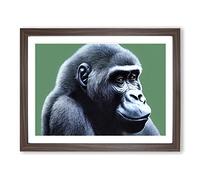 Fine Gorilla Framed Print | A4 Walnut Framed Wall Art | Ready to Hang | Modern Animal Picture | Living Room Bedroom Lounge Office