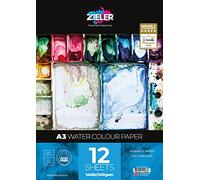 Fine-Grain Textured Watercolour Paper Pad - 300gsm, 12 Sheets - by Zieler™ - Ideal for Soaking & Masking (A3)