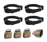 Fine jade2 Pack of 4 Goat Collars with Bell, Vintage Mini Cowbell with Clasp, Anti-Lost for Goats, Cattle, Horses, Sheep