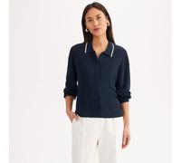 Fine Knit Buttoned Polo Cardigan Navy Blue
