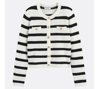 Fine Knit Cardigan with Zip Fastening white/black