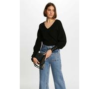 Fine Knit Jumper with V-Neck Black