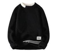 Fine Knitted Jumper for Men - Knitted Jumper Men's with Crew Neck Pullover with Logo Embroidery Sweater Cotton Mix Long Sleeve Shirt Streetwear Fashion Winter Jumper Warm Sweatshirt for Winter