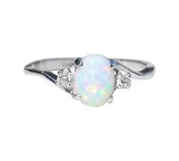 Fine Ladies Silver Ring Oval Cut Rhinestone Jewelry Birthday Proposal Gift Bridal Engagement Party Ring Teenager Jewelry for Girls (White, 10)
