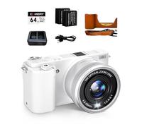 Fine Life Pro Digital Camera 4K, 64 Megapixel 12X Optical Zoom Photo Camera, Optical Image Stabiliser Vlog Camera and WiFi, Double Batteries and Intelligent Battery Holder, 32GB Card