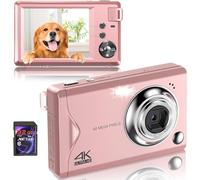 Fine Life Pro Digital Camera, 4K HD 1080P 48MP Photo Camera, Compact Camera with 32GB SD Card, FHD Photo Camera, 16X Digital Zoom, Pink