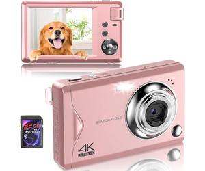 Fine Life Pro Digital Camera, 4K HD 1080P 48MP Photo Camera, Compact Camera with 32GB SD Card, FHD Photo Camera, 16X Digital Zoom, Pink