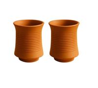 Fine Line Pattern Clay Glass Set of 2 | Handmade Terracotta Kulhad Tea Glasses with Carved Design | Indian Pottery Glass for Tea Coffee Milk Juice Lassi | Traditional Clay Tumblers for Kitchen Use