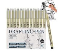 Fine Liner Pens - 12 Pieces Waterproof Ink Multi-linear Pen for Smudge-Free Notes, Precise Sketching with Smooth Flow, Fine Tips for Manga, School, Planner Use, Black, Portable Set, 5 inches