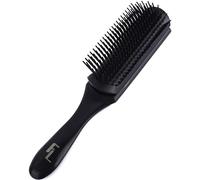 Fine Lines 9 Row Hair Brush for Men & Women, Black Rubber Cushion Tangle Tamer - Ideal for Curly or Fine Hair and Hair Extensions - Perfect Travel Companion - Lightweight & Comfortable Design