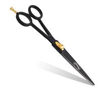 Fine Lines Professional Hairdressing Scissors 7 in - Black Razor Edge Scissor with Gold Dial Screw & Hook - Anti-Rust Stainless Steel Barber Tool for Hair Cutting & Salon Styling - Unisex