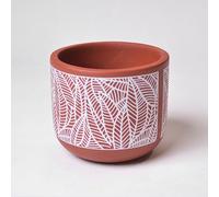 FINE Living 4 Inch Terracotta Pot with White Leaf Pattern, Boho Ceramic Planter Clay Pots for Indoor Plants, Succulent Planter with Drainage Hole and Mesh Net, Garden & Home Decor