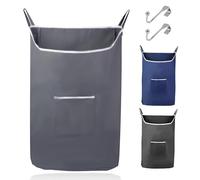 Fine Living Hanging Laundry Hamper with Over Door Hooks, Durable Space Saving Laundry Bag with Zipper and Wide Open Top, X-Large Machine Washable Hanging Dorm Laundry Hamper (Grey-XL)
