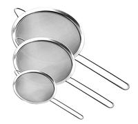 Fine Mesh Strainer, Stainless Steel Fine Mesh Sieve, Set of 3 Small Strainers Fine Mesh for Kitchen, Silver Colander Sieve Sifter with Long Handle, 3.2", 5.3", 7.8"