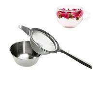 Fine Mesh Tea Strainer, Stainless Steel Tea Strainer with Long Handle&Dripping Bowl, Small Filter Sieve for Teas/Cocktails/Flour/Sugar/Spices/Herbs(Silver)
