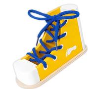 Fine Motor Learning Toy for Early Learners, Yellow | Wooden Shoe Board Teaching Lace Threading Practice, Daily Living Training