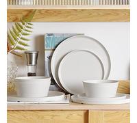 FINE&NICE 12PCS Melamine Dinnerware Sets, Outdoor Dinnerware Sets for 4,Durable Camper Dinerware,Lightweight, Dishwasher Safe and BPA Free(Spotty White)