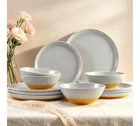 FINE&NICE Melamine Dinnerware Set,Two-Tone 12 Pcs, Plates & Bowls for 4
