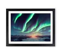 Fine Northern Lights Framed Print | A2 Black Framed Wall Art | Ready to Hang | Modern Landscape Picture | Living Room Bedroom Lounge Office