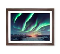 Fine Northern Lights Framed Print | A4 Walnut Framed Wall Art | Ready to Hang | Modern Landscape Picture | Living Room Bedroom Lounge Office