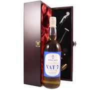 Fine Old Scotch Whisky VAT 7 Blue Label (1960's) Edlins Ltd in a silk lined box with four wine accessories, 1 x 700ml
