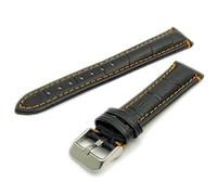 Fine Padded Alligator Grain Watch Strap Band Black Coloured Stitching 24mm Orange