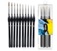 Fine Paint Brushes with Case, 10 Pcs Miniature Paint Brushes, Detail Paint Brush Set for Art, Crafts, Acrylic, Oil, Model, Watercolor, Figurine (Black)