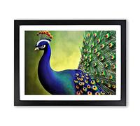 Fine Peacock Framed Print | A2 Black Framed Wall Art | Ready to Hang | Modern Animal Picture | Living Room Bedroom Lounge Office