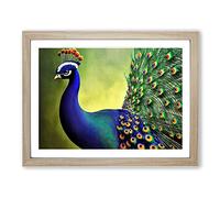 Fine Peacock Framed Print | A3 Oak Framed Wall Art | Ready to Hang | Modern Animal Picture | Living Room Bedroom Lounge Office