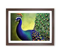 Fine Peacock Framed Print | A4 Walnut Framed Wall Art | Ready to Hang | Modern Animal Picture | Living Room Bedroom Lounge Office