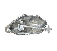 Fine Pewter Oyster Shell Pepper or Salt Bowl, With Clam & Starfish Spoon. Handcast From an Oyster Shell by William Sturt