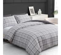 Fine Plaid Duvet Cover Sets Light Gray Double Bedding Set with Zipper Closure, Soft Microfiber Quilt Cover with 2 Pillowcases 50x75cm QE70