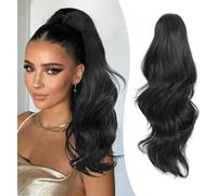 Fine Plus Claw Clip Ponytail Extension, 20inch Long Wavy Layered Clip In Ponytail Synthetic Natural Black Fake Pony Tail Hair Extensions for Women Daily Use & Cosplay