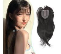 Fine Plus Fluffy Wispy Clip in Fringe, 18 Inch 360° Full Cover Hair Topper with Realistic Synthetic Fringe Face-Framing & Adjustable for Round/Oval Faces Instant Style Change（Dark Brown）
