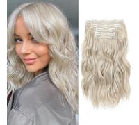 FINE PLUS Hair Extensions Clip in, 4PCS Clip in Hair Extension 14" Short Beach Pearl Blonde Wavy Hair Extensions Invisible Lace Weft Natural Soft Hair pieces for Women(Pearl Blonde)