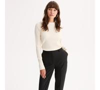 Fine Rib Knit Blended Wool Crew Neck Jumper Ecru