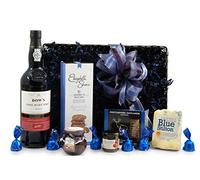 Fine Ruby Port & Stilton Hamper | Premium Dow's Port & Award-Winning Cheese Gift Basket with Chutney, Flatbreads & Sweet Treats | Reusable Whitewash Wicker Basket