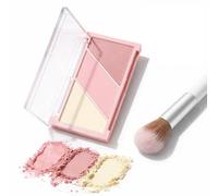 Fine Smooth Texture Tri-Colour Matte Blush Palette for Cheeks and Natural Glow - Buildable Soft Pink, Warm Rose, Creamy Beige Powder with Low Fallout, Long-Lasting Blendable Radiant Finish
