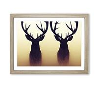 Fine Stags Framed Print | A2 Oak Framed Wall Art | Ready to Hang | Modern Animal Picture | Living Room Bedroom Lounge Office