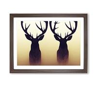 Fine Stags Framed Print | A3 Walnut Framed Wall Art | Ready to Hang | Modern Animal Picture | Living Room Bedroom Lounge Office