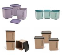 FINE STAR 3pcs Round and Square Plastic Tea Coffee Sugar Storage Airtight Kitchen Canister Jars Pots (Square Green)
