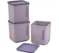 FINE STAR 3pcs Round and Square Plastic Tea Coffee Sugar Storage Airtight Kitchen Canister Jars Pots (Square Pink)