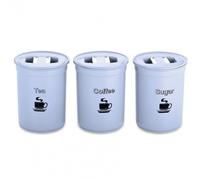 FINE STAR 3pcs Round and Square Plastic Tea Coffee Sugar Storage Airtight Kitchen Canister Jars Pots (Round Blue)