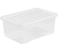 FINE STAR Set of 5 Crystal Clear Plastic Storage Box Boxes With Lids UK BRITISH MADE Home Office Stackable (45 LITRE)