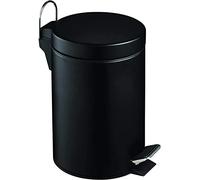 FINE STAR 5L Litre Round Pedal Bin Stainless Steel Toilet Bath Bathroom Kitchen Bin with Inner Bucket 5 Liter Bins (Black)